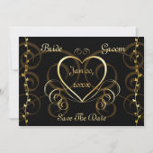 黒及び金ゴールドの結婚式招待状 セーブザデート (正面)