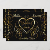 黒及び金ゴールドの結婚式招待状 セーブザデート (正面/裏面)