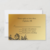 黒及び金ゴールドの結婚記念日RSVPカード 出欠カード (正面)