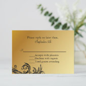 黒及び金ゴールドの結婚記念日RSVPカード 出欠カード (スタンド正面)