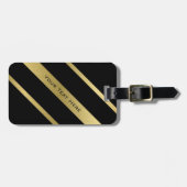 黒及び金ゴールドの革バンドが付いているストライプな荷物のラベル ラゲッジタグ (正面横)