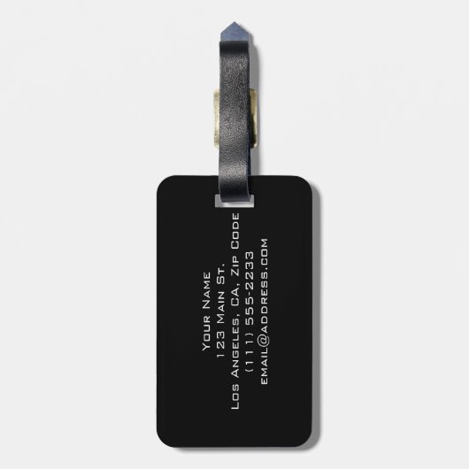 黒及び金ゴールドの革バンドが付いているストライプな荷物のラベル ラゲッジタグ (裏面縦)
