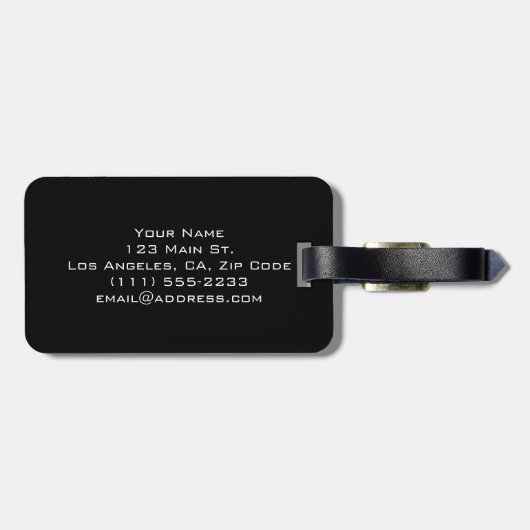 黒及び金ゴールドの革バンドが付いているストライプな荷物のラベル ラゲッジタグ (裏面横)