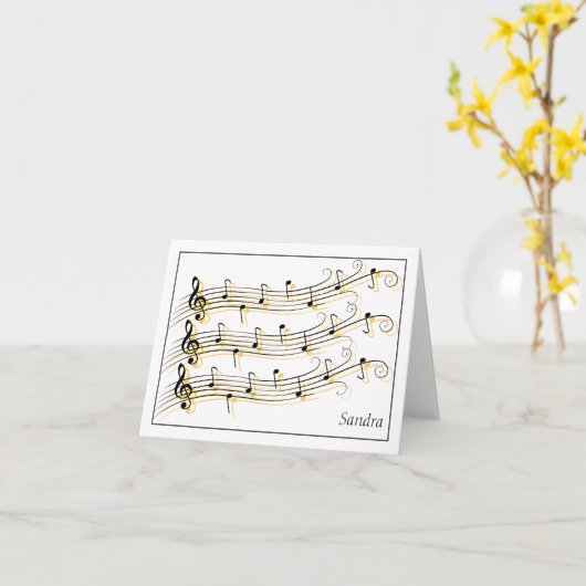 黒及び金ゴールドは音楽スタッフのメッセージカードをスクロールしました カード (黄色い花)