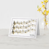 黒及び金ゴールドは音楽スタッフのメッセージカードをスクロールしました カード (黄色い花)