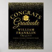 黒及び金ゴールドグリッターモダンの卒業サイン ポスター (正面)