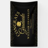 黒及び金ゴールドグリッターモダン卒業 横断幕 (縦)