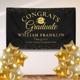 黒及び金ゴールドグリッターモダン卒業 横断幕