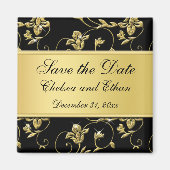 黒及び金ゴールドフローラ結婚式の引き出物磁石 マグネット (正面)