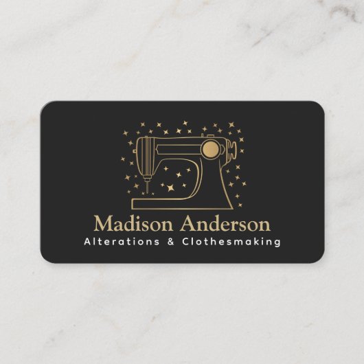 黒及び金ゴールドレトロ裁縫機船乗り 名刺 (正面)