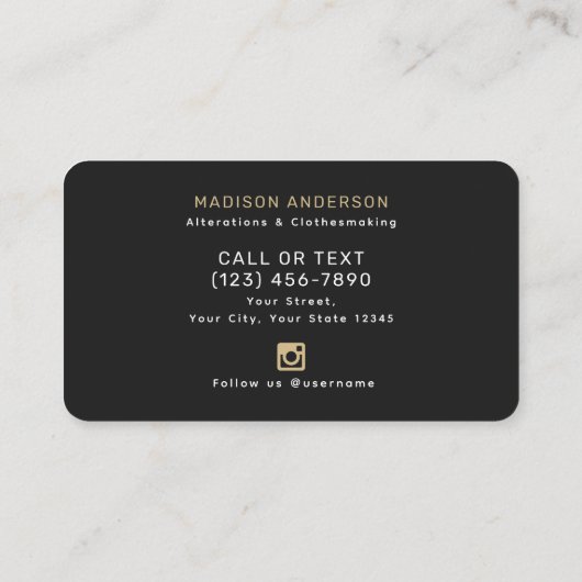 黒及び金ゴールドレトロ裁縫機船乗り 名刺 (裏面)