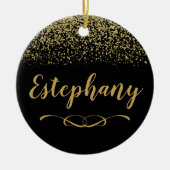 黒及び金ゴールド名前をカスタムするセラミックオーナメント セラミックオーナメント (正面)
