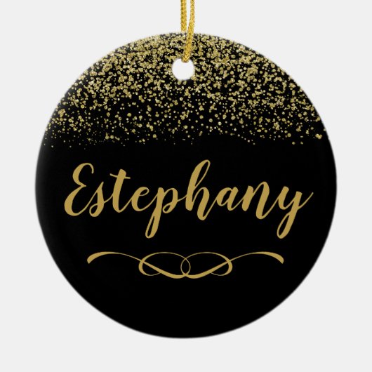 黒及び金ゴールド名前をカスタムするセラミックオーナメント セラミックオーナメント (正面)