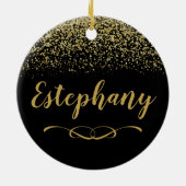 黒及び金ゴールド名前をカスタムするセラミックオーナメント セラミックオーナメント (裏面)