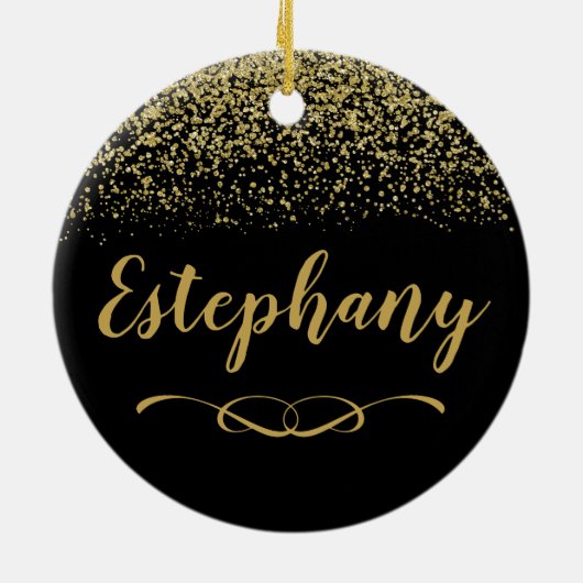 黒及び金ゴールド名前をカスタムするセラミックオーナメント セラミックオーナメント (裏面)