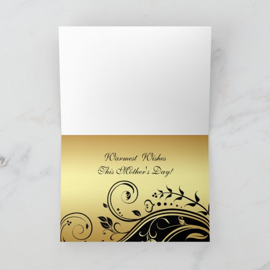 黒及び金ゴールド花スクロール母の日カード カード (内部)