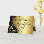 黒及び金ゴールド花スクロール母の日カード カード (黄色い花)