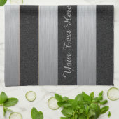 黒及び銀のストライプのでカスタムなタオル キッチンタオル (折り畳み)