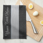 黒及び銀のストライプのでカスタムなタオル キッチンタオル (四つ折り)