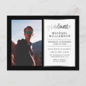 黒及び銀の大学院の写真の卒業パーティー インビテーションポストカード (正面)