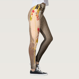 黒及び銀の織り目加工の羽のレギンス レギンス