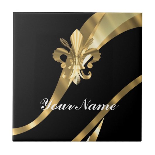 黒及びgold fleur de lys タイル (正面)