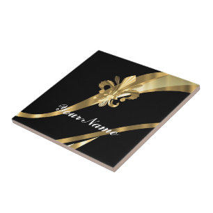 黒及びgold fleur de lys タイル