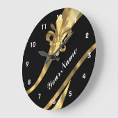 黒及びgold fleur de lys ラージ壁時計 (傾斜)