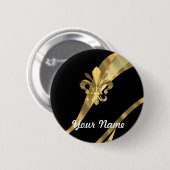 黒及びgold fleur de lys 缶バッジ (正面&裏面)