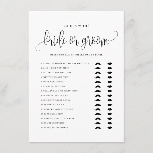 黒台彼は彼女は花嫁または新郎のゲームを言った エンクロージャーカード (正面)