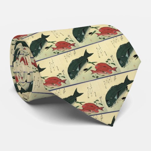 黒台・赤台 – 広重の魚日本のプリント ネクタイ (ロール)