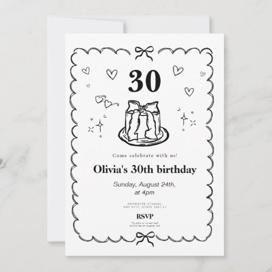 黒名門私立校風のコケット弓30歳の誕生日 招待状 (正面)