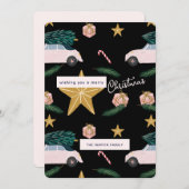 黒図解入りの、写真付きのピンクのクリスマスツリー車の休日 シーズンカード (正面/裏面)