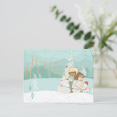 黒図解入りの、写真付きの子の冬季挨拶状 ポストカード (スタンド正面)