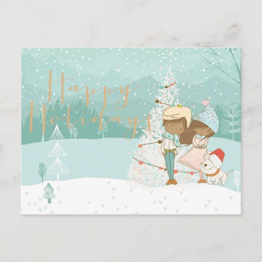 黒図解入りの、写真付きの子の冬季挨拶状 ポストカード (正面)