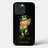 黒地にかわいい幸運の緑のノーム Case-Mate iPhoneケース (裏面)
