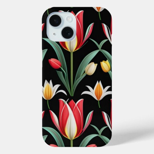 黒地にかわいい赤いチューリップ花柄 Case-Mate iPhoneケース (裏面)