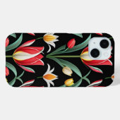 黒地にかわいい赤いチューリップ花柄 Case-Mate iPhoneケース (裏面 (横))
