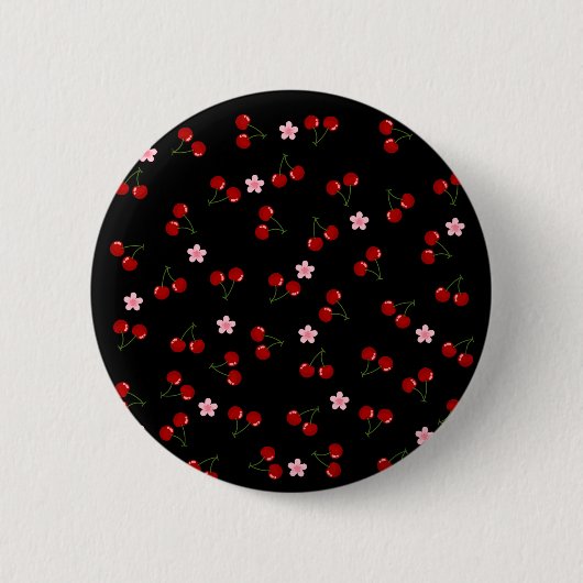 黒地にさくらんぼ模様 缶バッジ (正面)