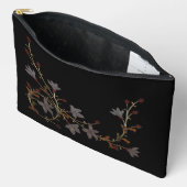 黒地にアールデコの花 アクセサリーポーチ (見開き)