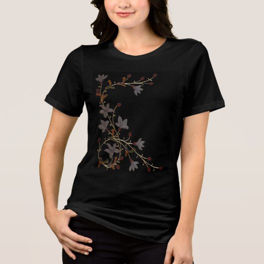 黒地にアールデコの花 トライブレンドＴシャツ (正面)