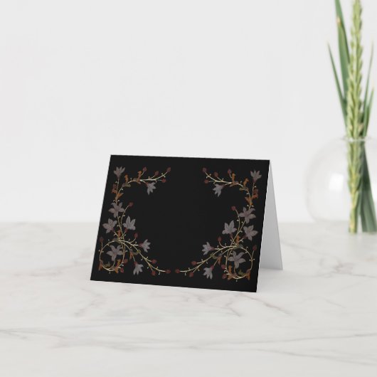 黒地にアールデコの花 ノートカード (正面)