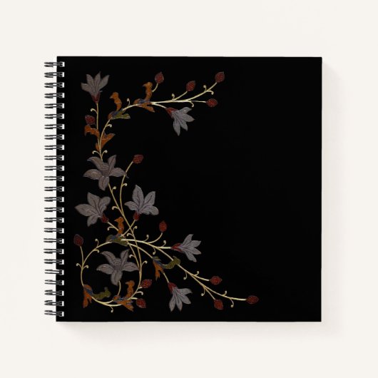 黒地にアールデコの花 ノートブック (正面)