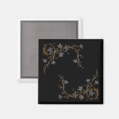 黒地にアールデコの花 マグネット (正面/裏面)