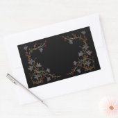 黒地にアールデコの花 長方形シール (封筒)