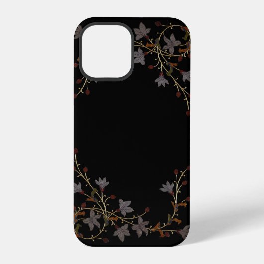黒地にアールデコの花 iPhoneケース (裏面)