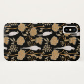 黒地にアールデコ調の茶色の花と白いオウム Case-Mate iPhoneケース (裏面(横))