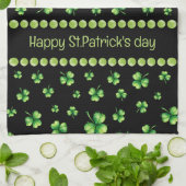 黒地にウォーターカラーのシャムロック St. Patrick's Day キッチンタオル (折り畳み)
