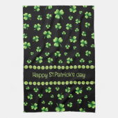 黒地にウォーターカラーのシャムロック St. Patrick's Day キッチンタオル (縦)