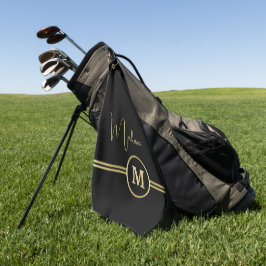 黒地にエレガントなゴールドのシグネチャーモノグラム ゴルフタオル
